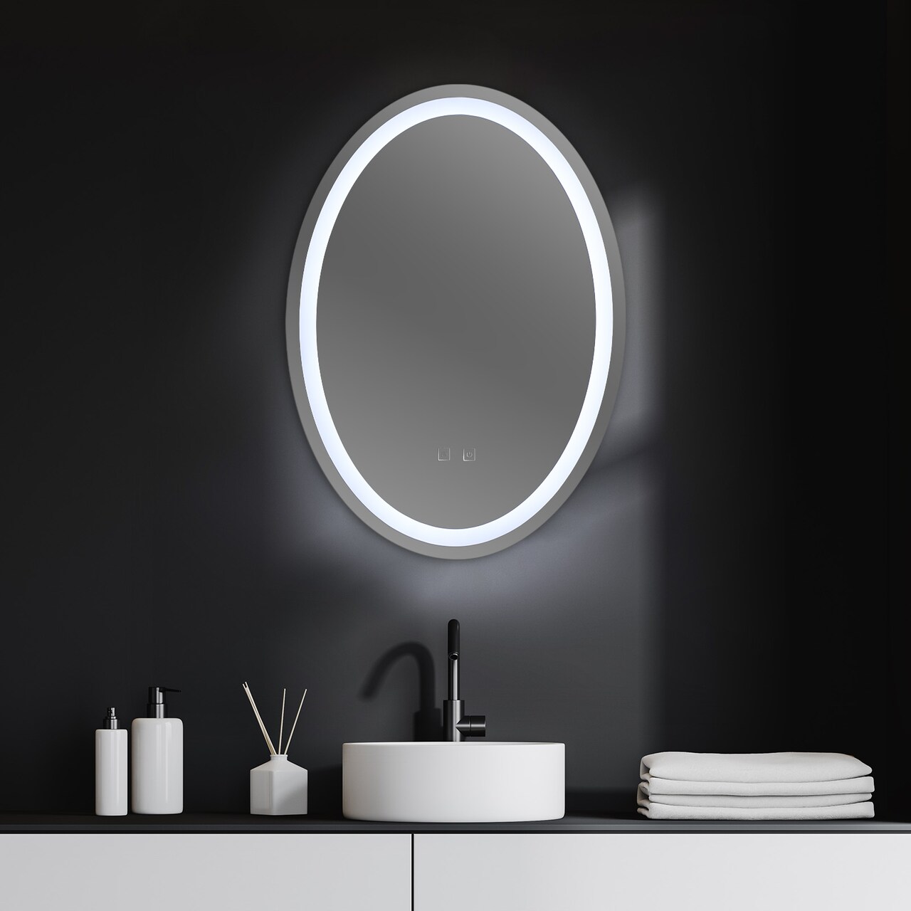 Round Wall Mounted Bathroom LED Smart Touch Mirror Brightness Memory Function, for Bathroom, Vanity, Christmas Promotion, Holiday Gift Guide